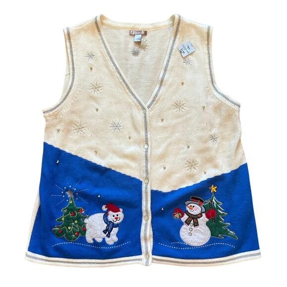 WHITE STAG Ugly Christmas Snowman Knit Vest Size XL 16/18 Festive Holidays Party - Picture 1 of 9